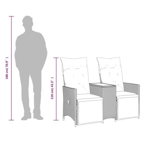2-personers havesofa med bord og lænefunktion polyrattan grå
