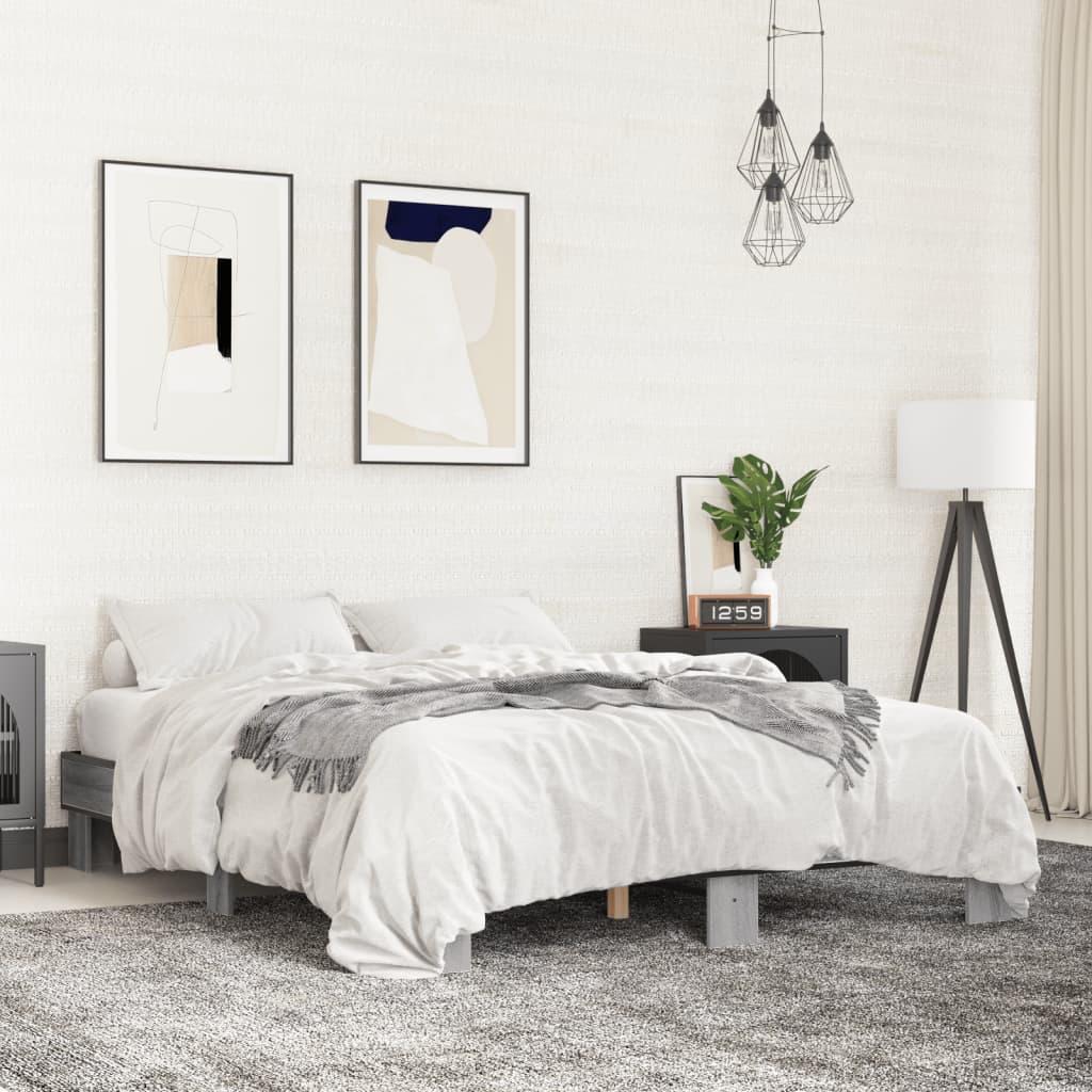 Sengestel 150x200 cm konstrueret træ og metal grå sonoma-eg