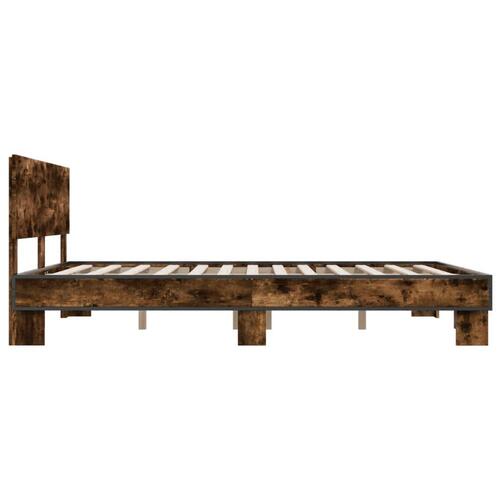 Sengestel 160x200cm konstrueret træ og metal røget egetræsfarve
