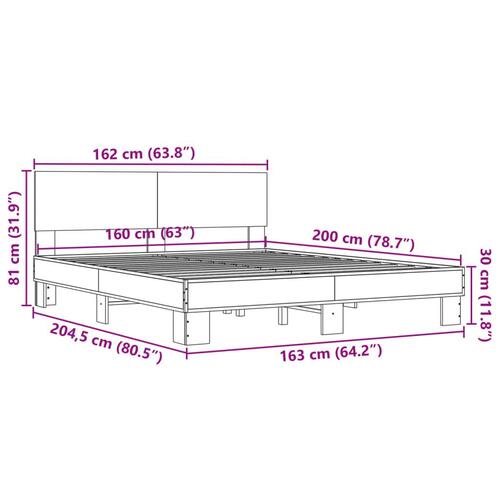 Sengestel 160x200cm konstrueret træ og metal røget egetræsfarve
