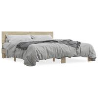 Sengestel 200x200 cm konstrueret træ og metal sonoma-eg