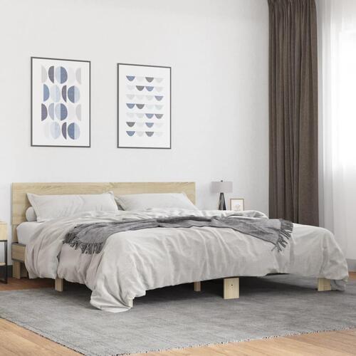 Sengestel 200x200 cm konstrueret træ og metal sonoma-eg