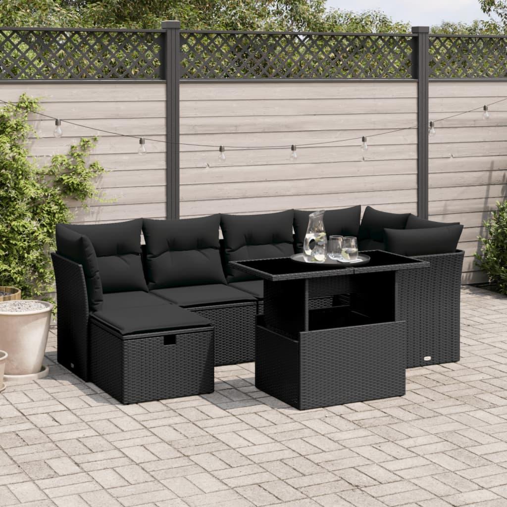 Sofasæt til haven 7 dele med hynder polyrattan sort