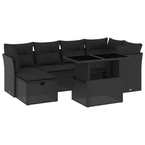 Sofasæt til haven 7 dele med hynder polyrattan sort