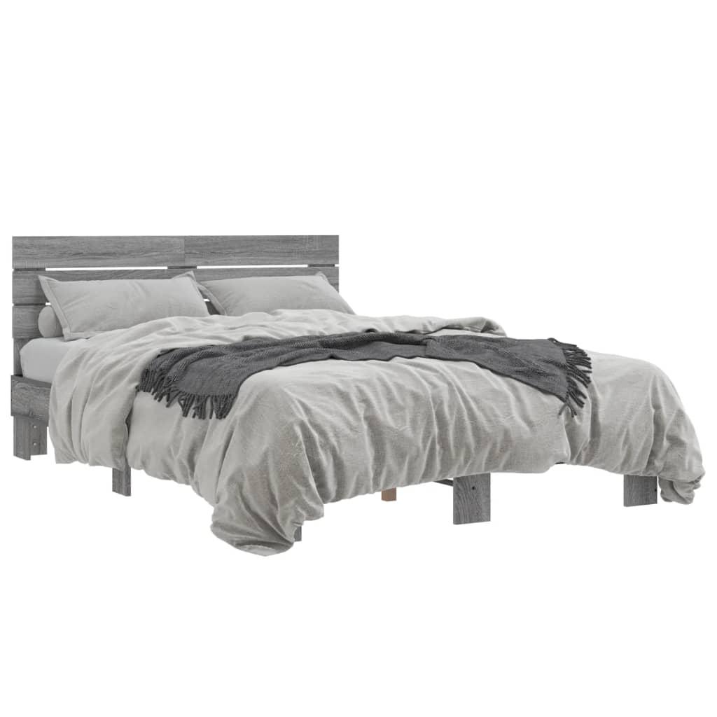 Sengestel 135x190 cm konstrueret træ og metal grå sonoma-eg