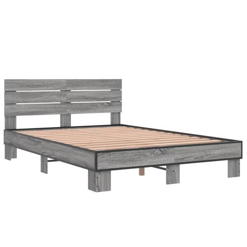 Sengestel 135x190 cm konstrueret træ og metal grå sonoma-eg