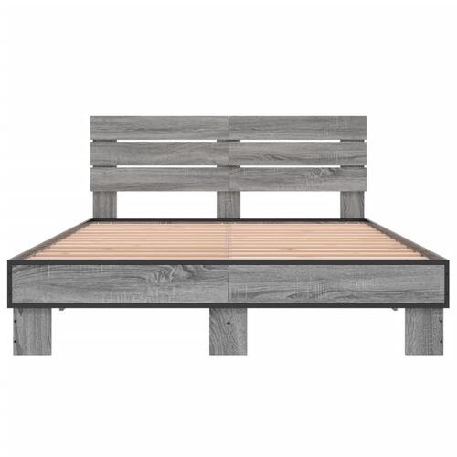 Sengestel 135x190 cm konstrueret træ og metal grå sonoma-eg