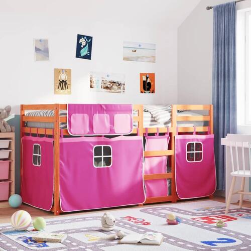 Køjeseng med gardiner 80x200 cm massivt fyrretræ pink