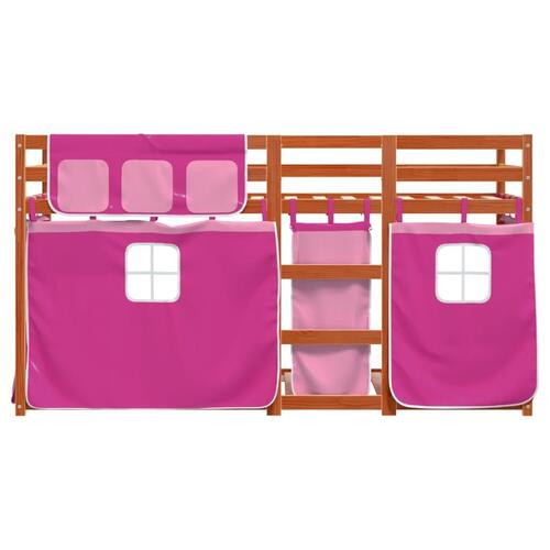 Køjeseng med gardiner 80x200 cm massivt fyrretræ pink