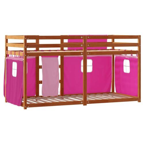 Køjeseng med gardiner 80x200 cm massivt fyrretræ pink