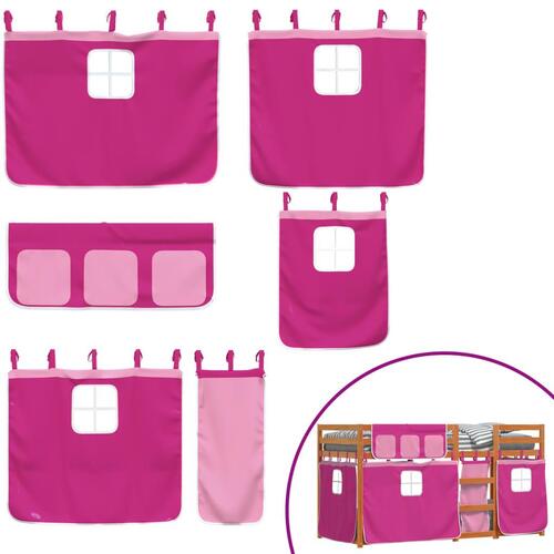 Køjeseng med gardiner 80x200 cm massivt fyrretræ pink