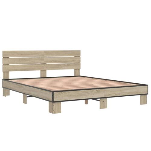Sengestel 160x200 cm konstrueret træ og metal sonoma-eg
