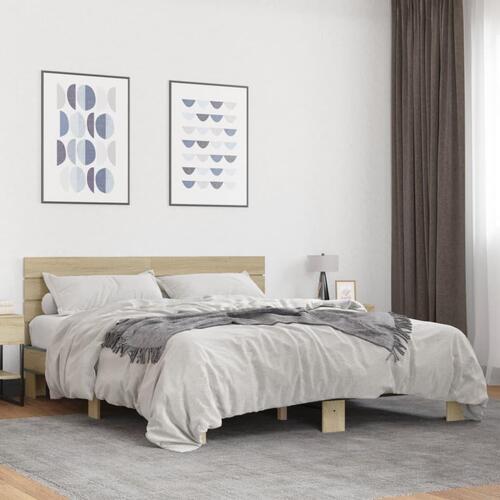 Sengestel 160x200 cm konstrueret træ og metal sonoma-eg