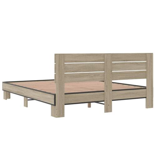 Sengestel 160x200 cm konstrueret træ og metal sonoma-eg