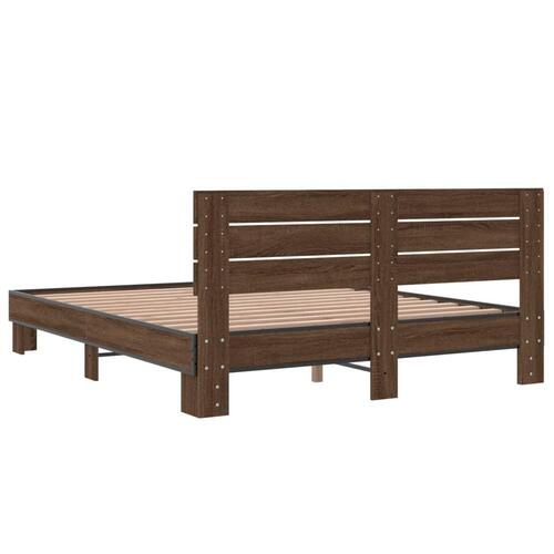 Sengestel 150x200 cm konstrueret træ og metal brun egetræ