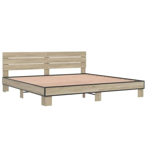 Sengestel 180x200 cm konstrueret træ og metal sonoma-eg