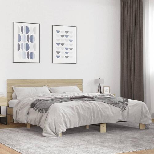 Sengestel 180x200 cm konstrueret træ og metal sonoma-eg