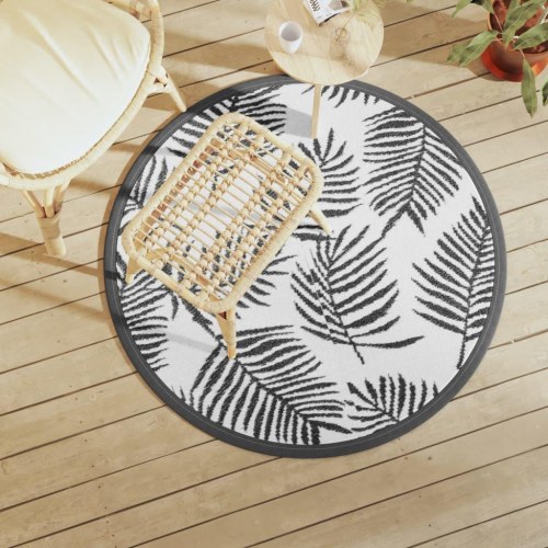 Udendørs gulvtæppe ARAKIL Ø120 PP hvid og sort