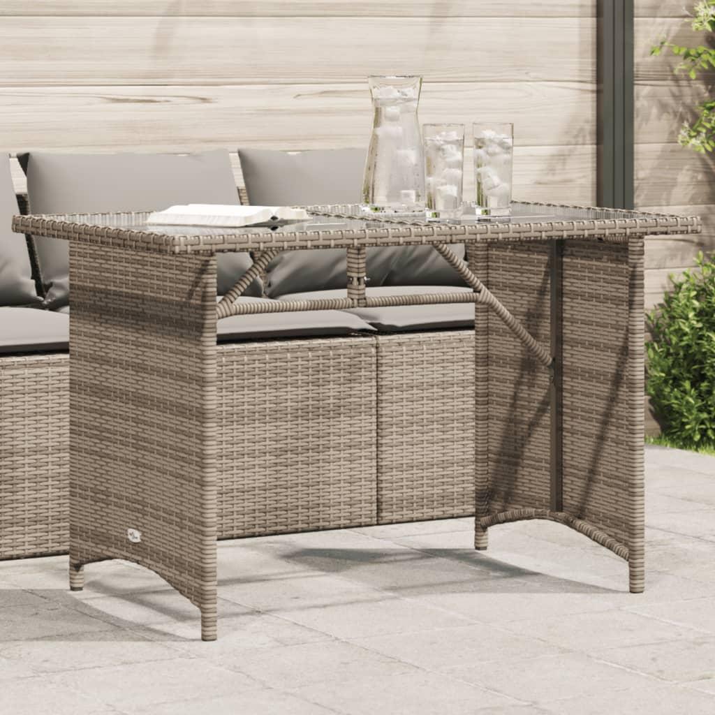 Havebord med glastop 110x68x70 cm polyrattan grå