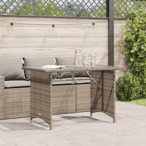 Havebord med glastop 110x68x70 cm polyrattan grå