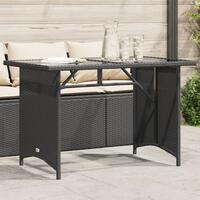 Havebord med glastop 110x68x70 cm polyrattan sort