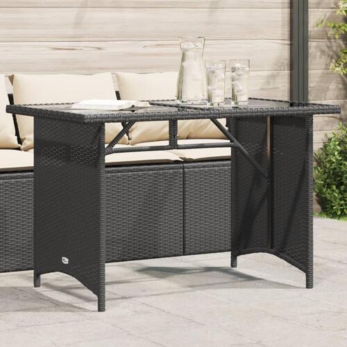 Havebord med glastop 110x68x70 cm polyrattan sort
