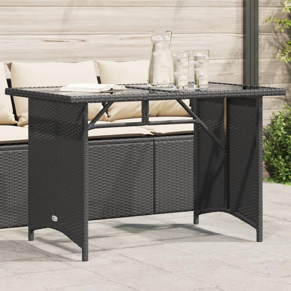 Havebord med glastop 110x68x70 cm polyrattan sort