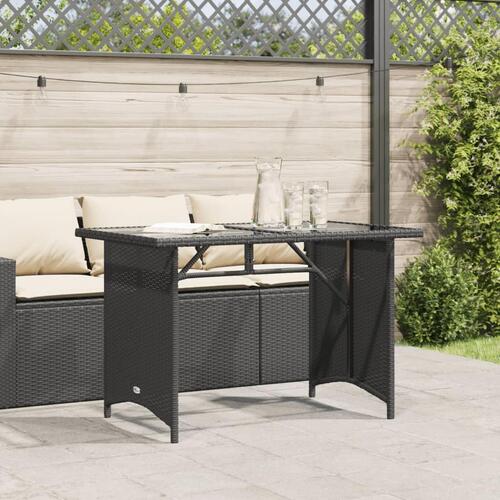 Havebord med glastop 110x68x70 cm polyrattan sort