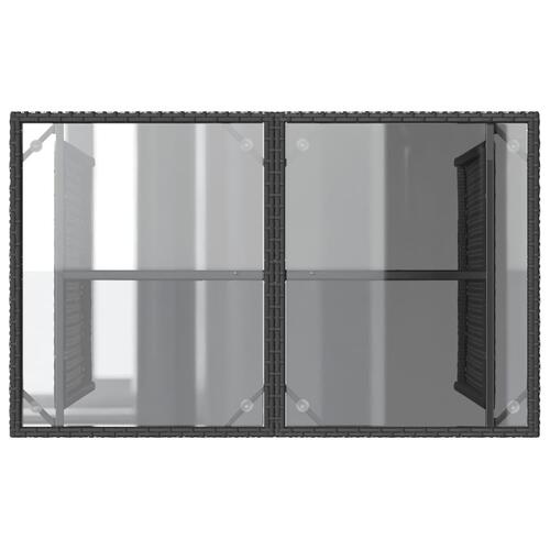 Havebord med glastop 110x68x70 cm polyrattan sort