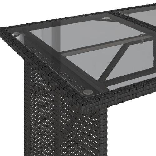 Havebord med glastop 110x68x70 cm polyrattan sort