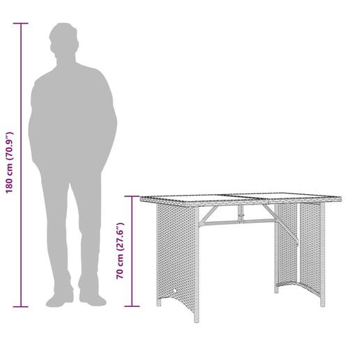 Havebord med glastop 110x68x70 cm polyrattan sort
