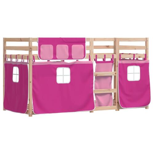 Køjeseng med gardiner 90x200 cm massivt fyrretræ pink