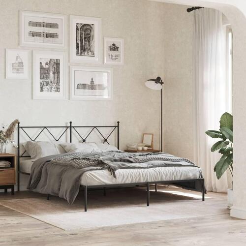 Sengeramme med sengegavl 150x200 cm metal sort