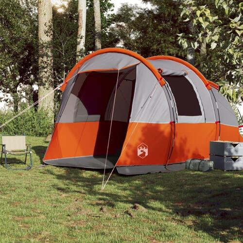 4-personers campingtelt vandafvisende grå og orange
