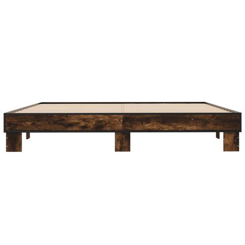 Sengestel 160x200cm konstrueret træ og metal røget egetræsfarve