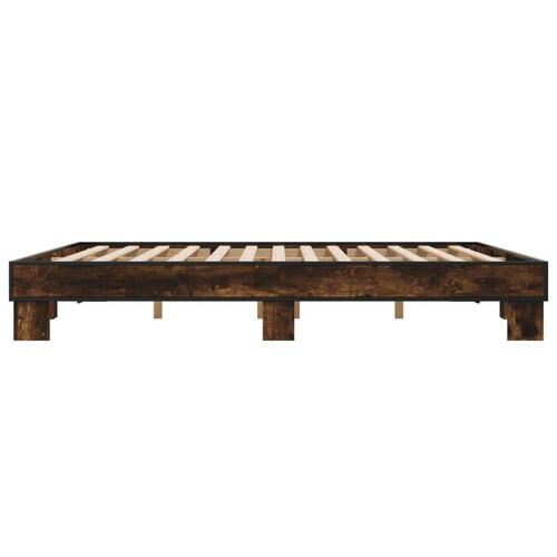 Sengestel 160x200cm konstrueret træ og metal røget egetræsfarve