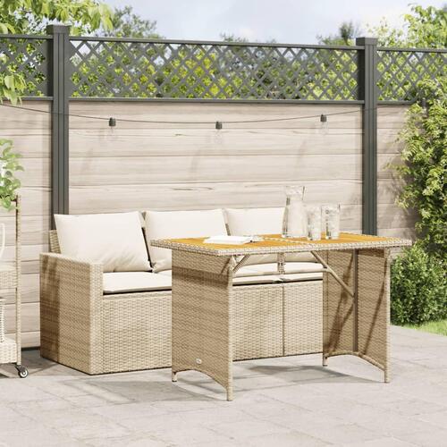 Spisebordssæt til haven 2 dele med hynder polyrattan beige