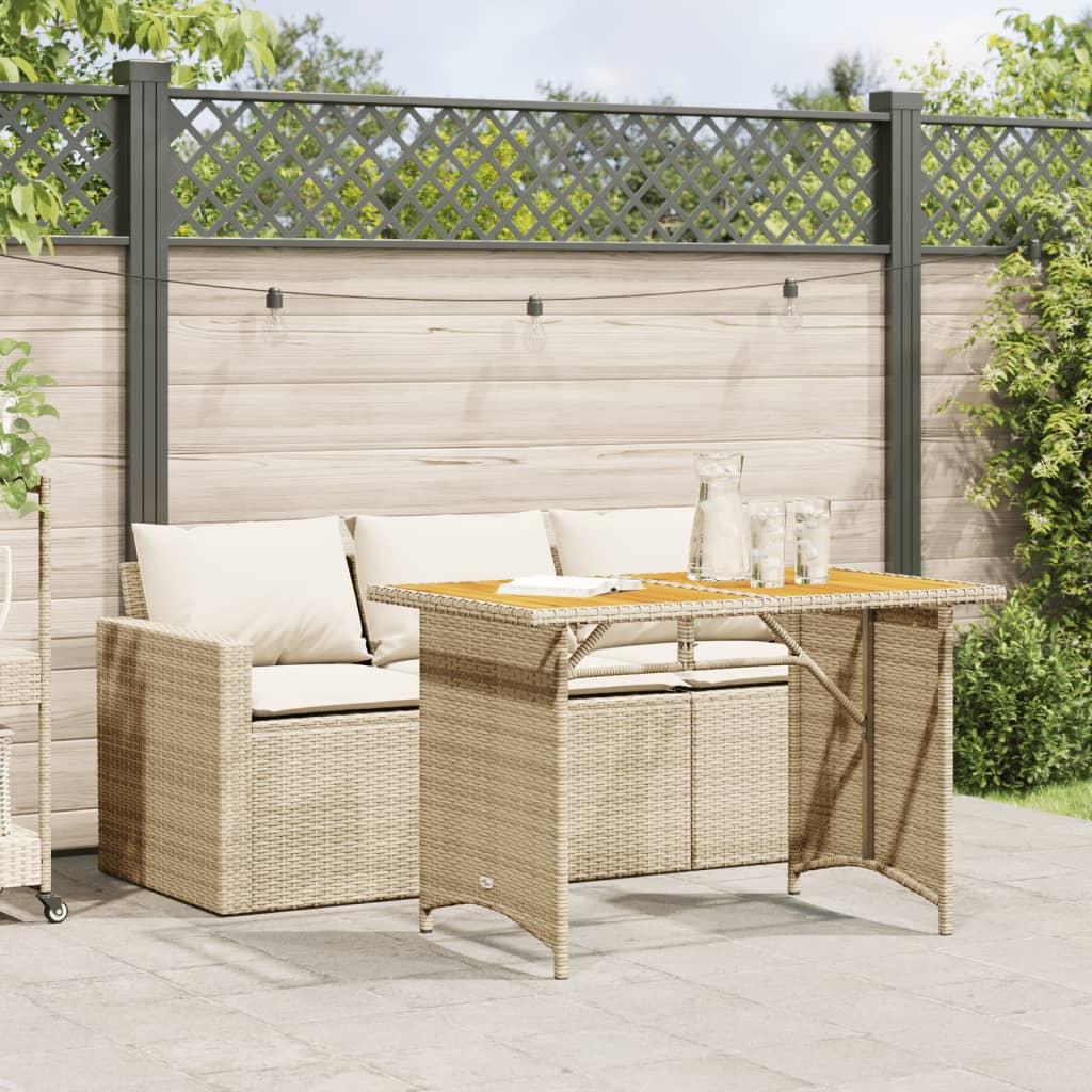 Spisebordssæt til haven 2 dele med hynder polyrattan beige