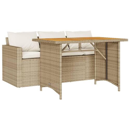 Spisebordssæt til haven 2 dele med hynder polyrattan beige