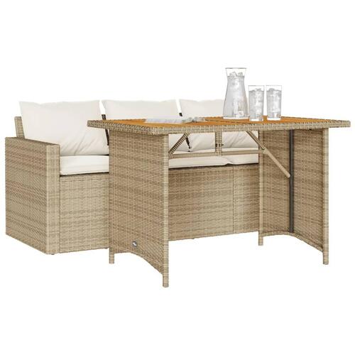 Spisebordssæt til haven 2 dele med hynder polyrattan beige