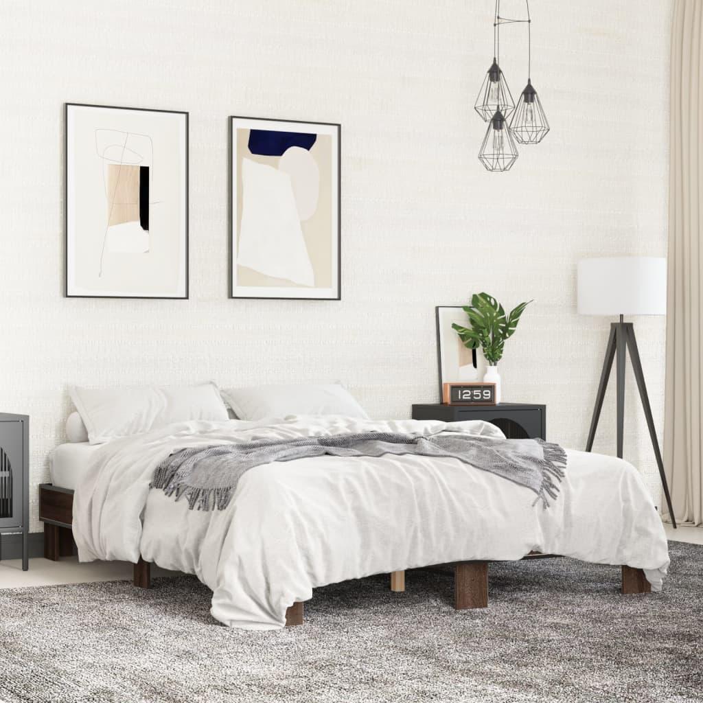 Sengestel 150x200 cm konstrueret træ og metal brun egetræ billede