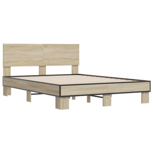 Sengestel 140x200 cm konstrueret træ og metal sonoma-eg