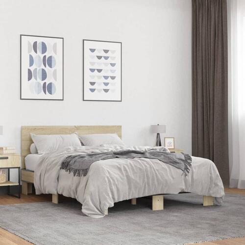 Sengestel 140x200 cm konstrueret træ og metal sonoma-eg