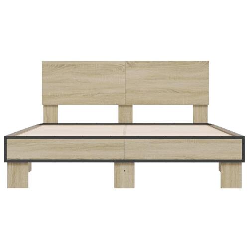 Sengestel 140x200 cm konstrueret træ og metal sonoma-eg