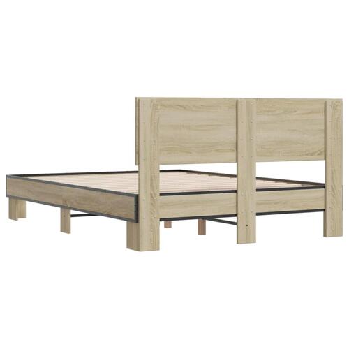 Sengestel 140x200 cm konstrueret træ og metal sonoma-eg