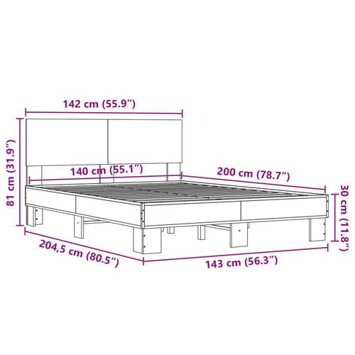 Sengestel 140x200 cm konstrueret træ og metal sonoma-eg