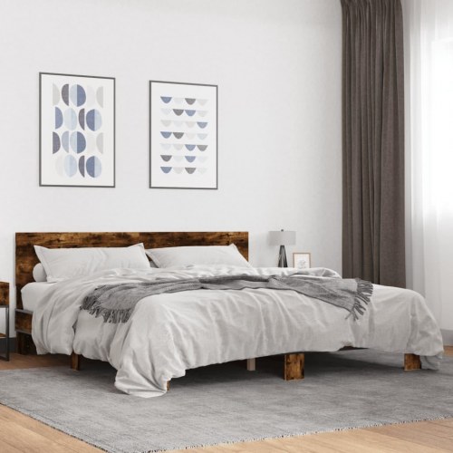 Sengestel 180x200cm konstrueret træ og metal røget egetræsfarve
