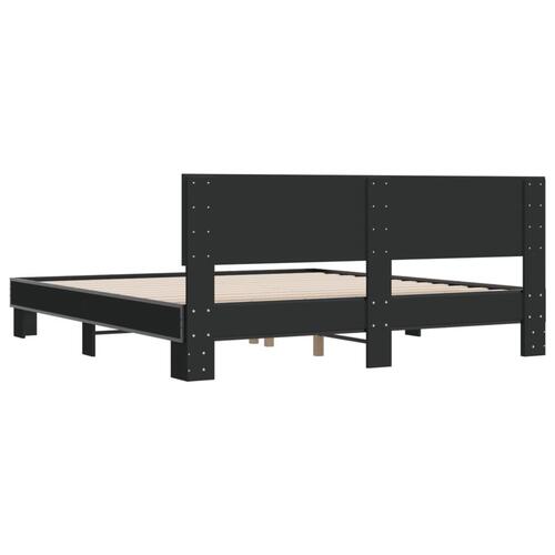 Sengestel 200x200 cm konstrueret træ og metal sort