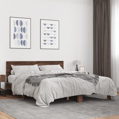 Sengestel 150x200 cm konstrueret træ og metal brun egetræ