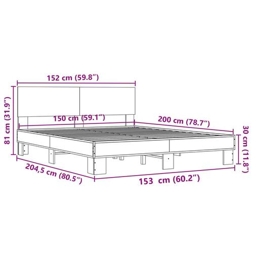 Sengestel 150x200 cm konstrueret træ og metal brun egetræ